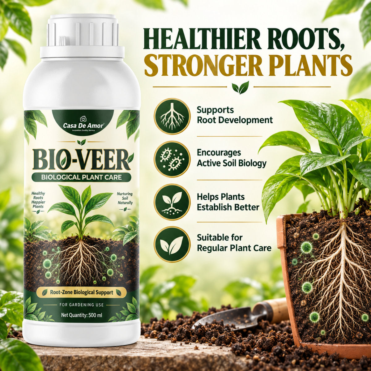 Casa De Amor Organic Bio-Veer Biological Root-Zone Plant Care Liquid, 500 ml