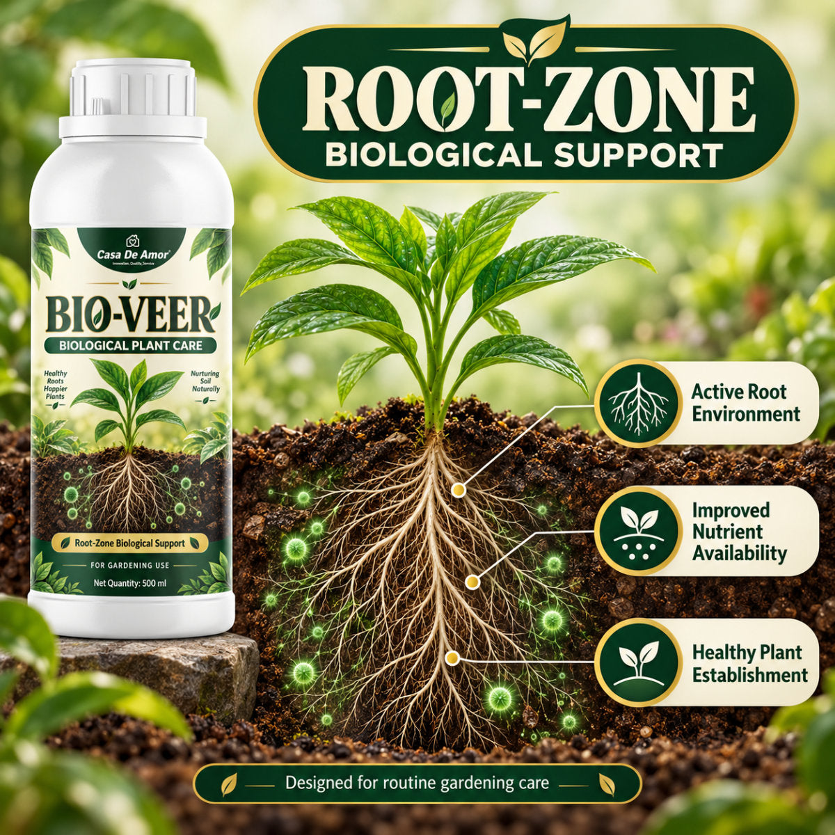 Casa De Amor Organic Bio-Veer Biological Root-Zone Plant Care Liquid, 500 ml