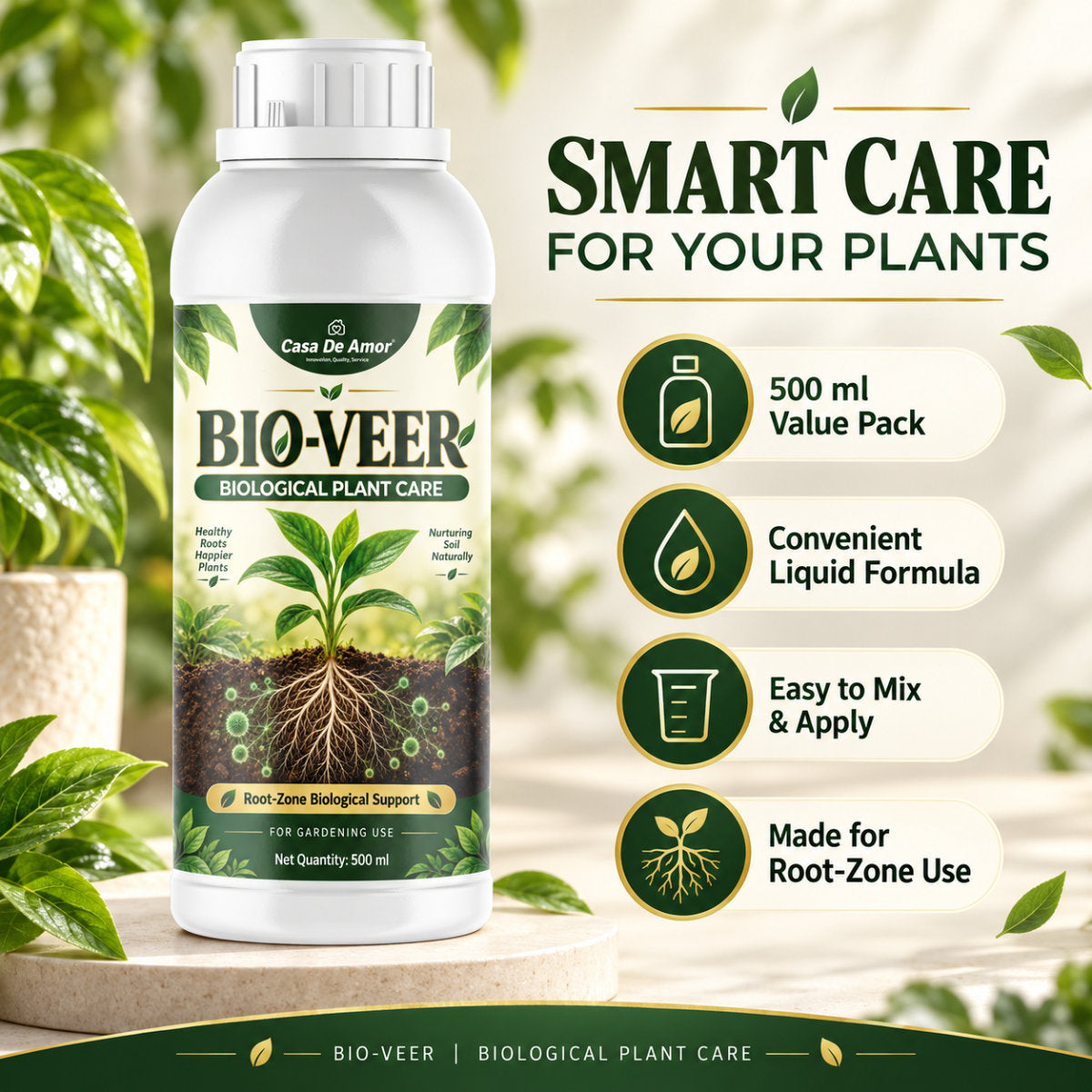 Casa De Amor Organic Bio-Veer Biological Root-Zone Plant Care Liquid, 500 ml