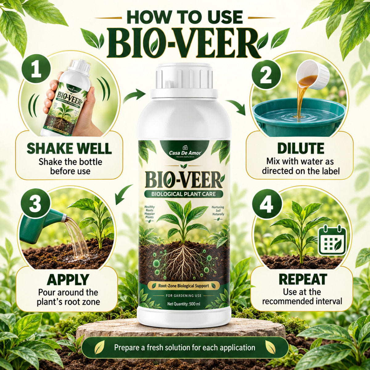 Casa De Amor Organic Bio-Veer Biological Root-Zone Plant Care Liquid, 500 ml