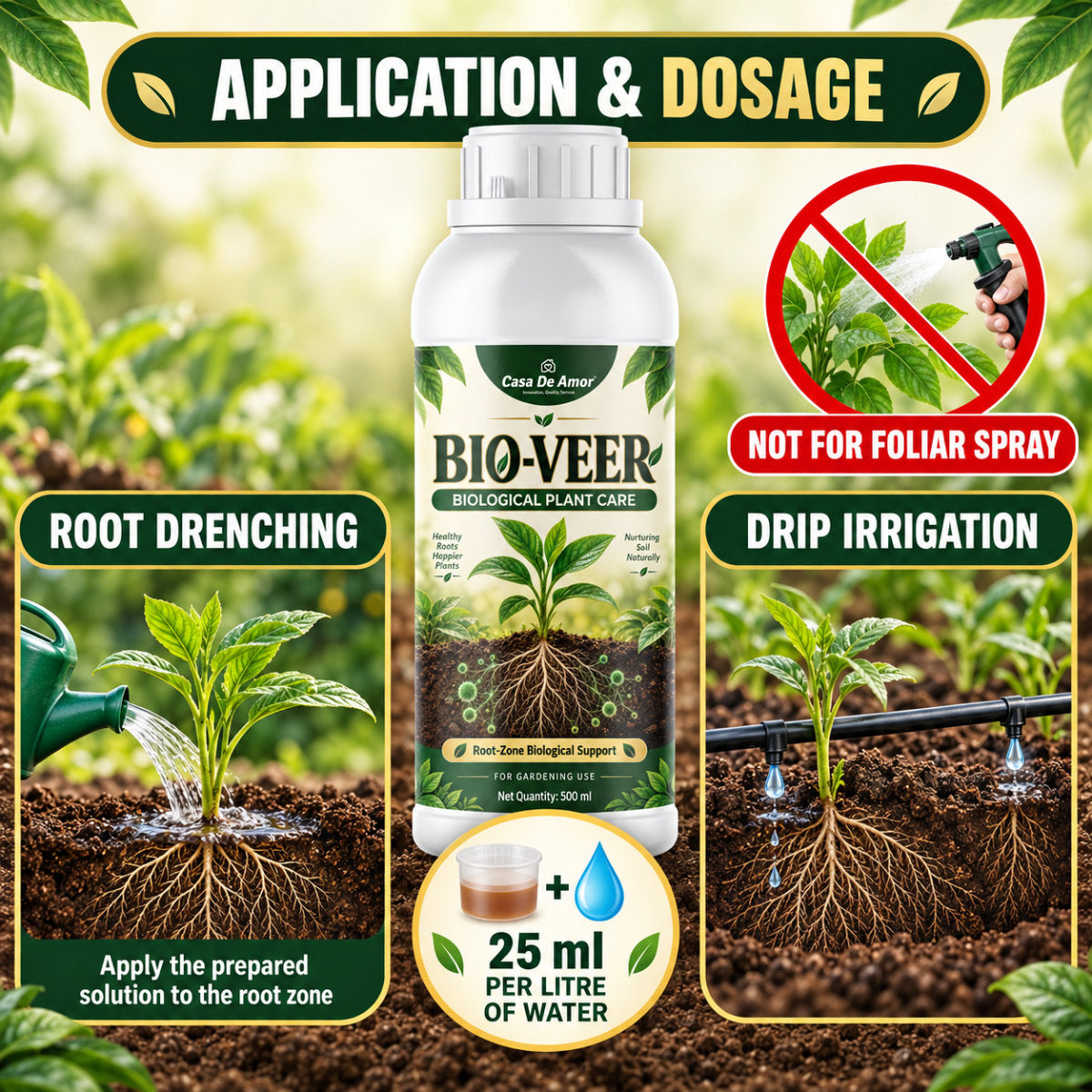 Casa De Amor Organic Bio-Veer Biological Root-Zone Plant Care Liquid, 500 ml