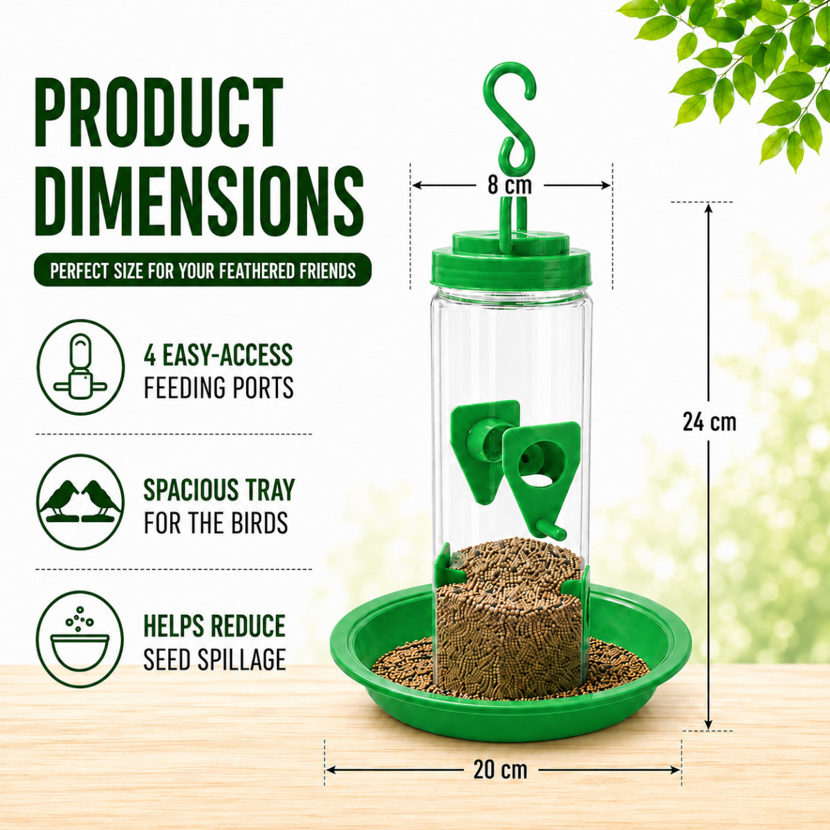 Casa De Amor Hanging Bird Feeder for Outdoor Garden| Balcony & Terrace | Green, Pack of 1