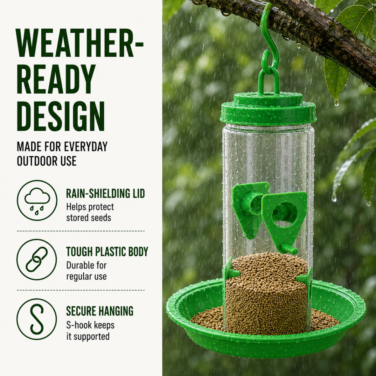 Casa De Amor Hanging Bird Feeder for Outdoor Garden| Balcony & Terrace | Green, Pack of 1