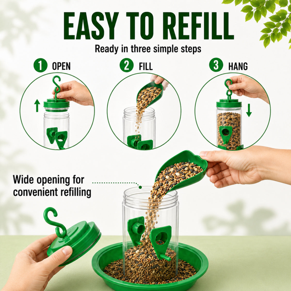 Casa De Amor Hanging Bird Feeder for Outdoor Garden| Balcony & Terrace | Green, Pack of 1