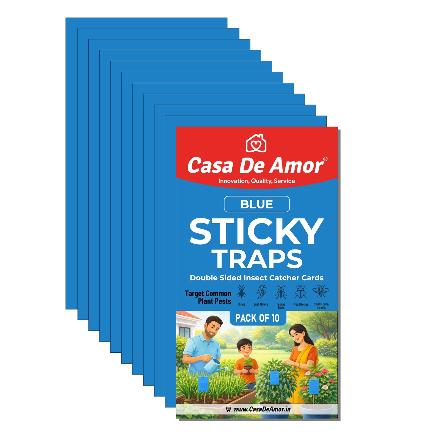 Casa De Amor Sticky Pads for Sticky Trap for Insects Pack of 10 Sheets | for Garden & Agriculture to Control Whiteflies, Aphids, Thrips, Jassids| Fly Catcher Insect Catcher Glue Trap for 100% Results