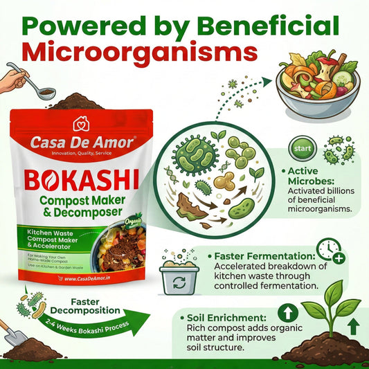 Casa De Amor Bokashi Compost Maker & Decomposer Powder – Ferment & Decompose Kitchen Waste into Organic Plant Food | Odour Control | Fast Composting