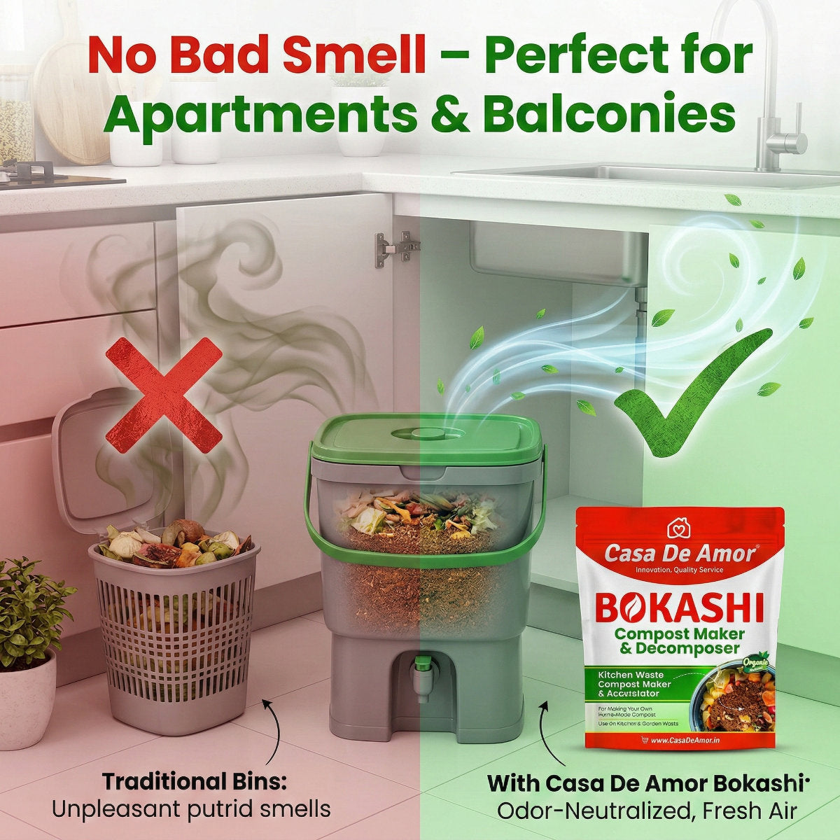 Casa De Amor Bokashi Compost Maker & Decomposer Powder – Ferment & Decompose Kitchen Waste into Organic Plant Food | Odour Control | Fast Composting