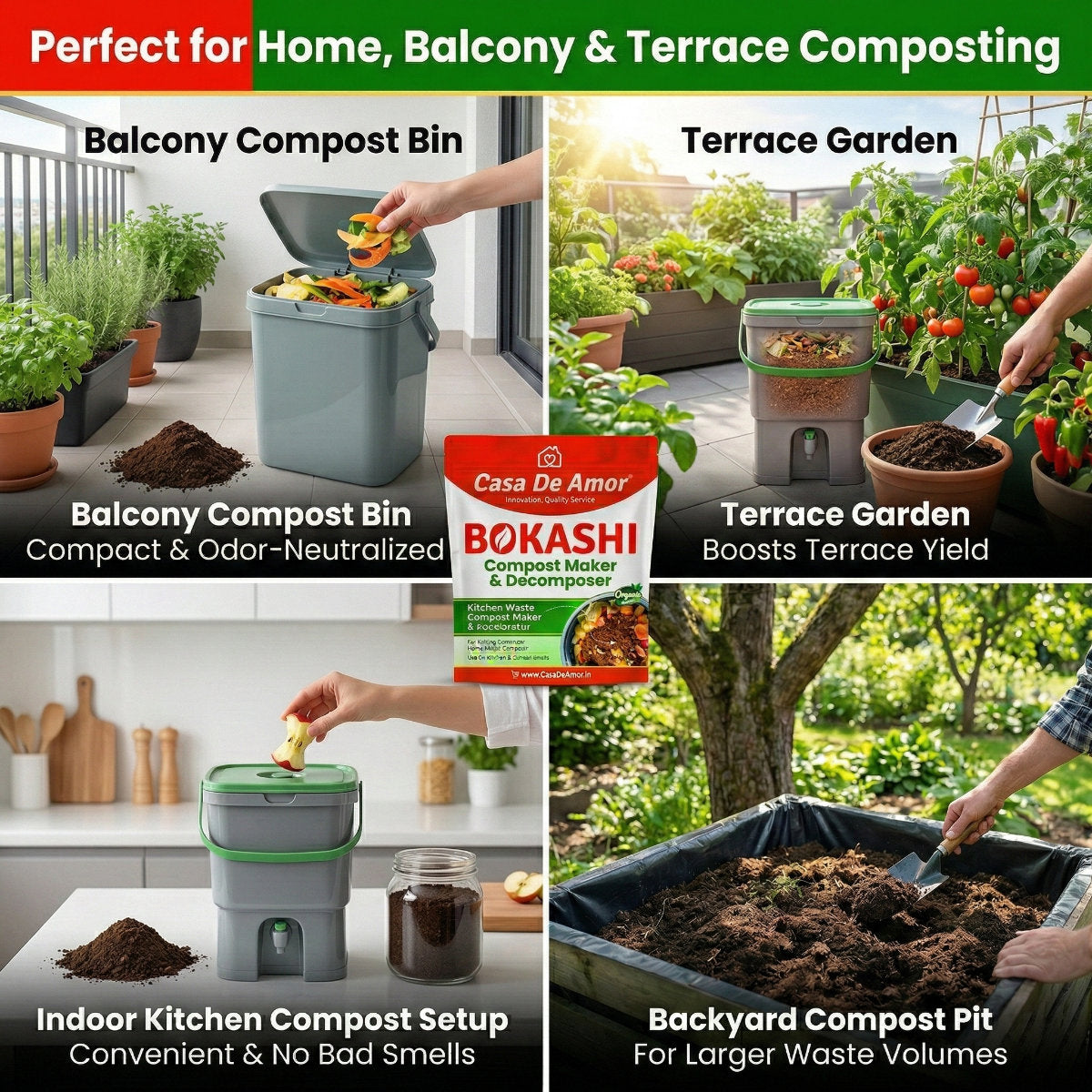 Casa De Amor Bokashi Compost Maker & Decomposer Powder – Ferment & Decompose Kitchen Waste into Organic Plant Food | Odour Control | Fast Composting