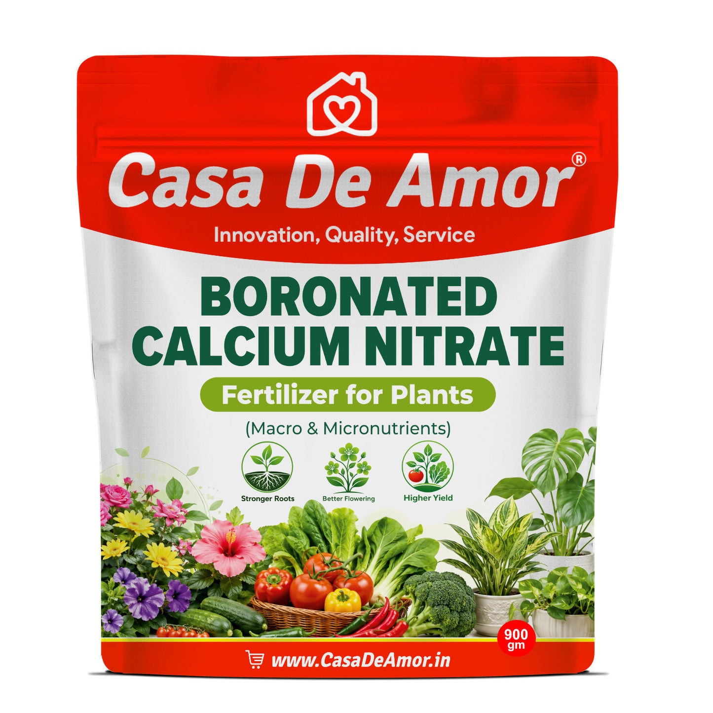 Casa De Amor Boronated Calcium Nitrate Fertilizer for Plants | 100% Water Soluble for Flowering, Fruiting, Vegetables & Garden Plants