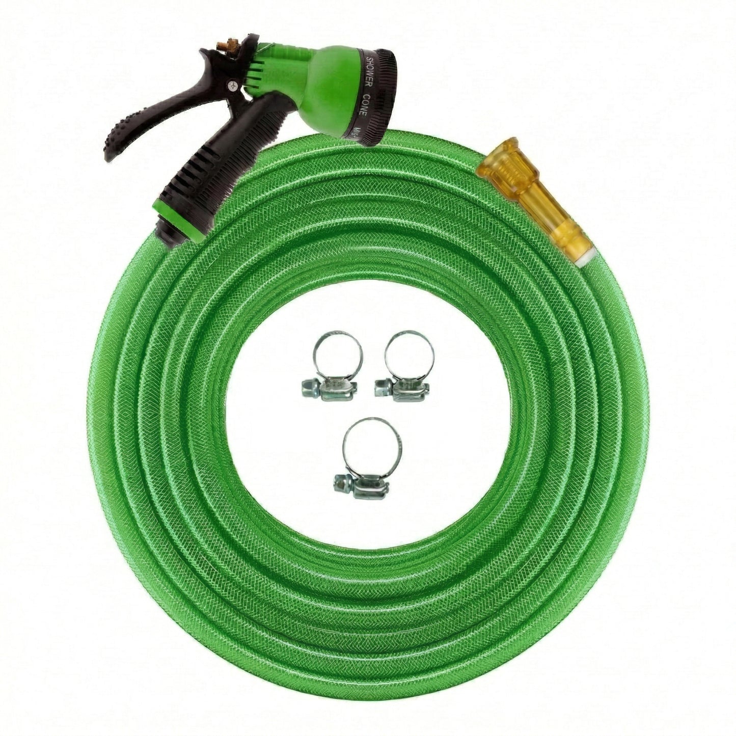 Casa De Amor 1/2 Inch Braided Garden Hose Pipe with Tap Adapter, Clamps & Spray Gun (7 Mode)
