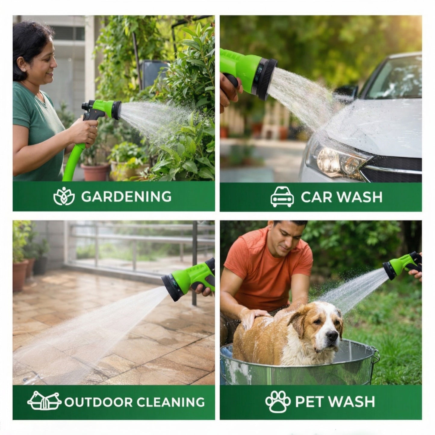 Casa De Amor 1/2 Inch Braided Garden Hose Pipe with Tap Adapter, Clamps & Spray Gun (7 Mode)
