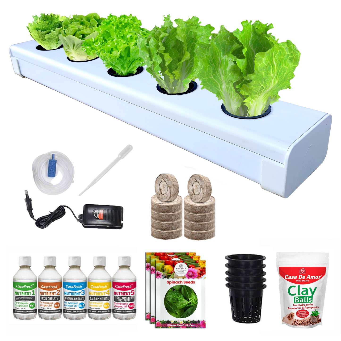 Casa De Amor Hydroponics Deep Water Culture (DWC) Kit for 5 Plants, Exotic Leafy & Herbs, Perfect at Home Kit for Hydroponic Indoor and Outdoor Gardening