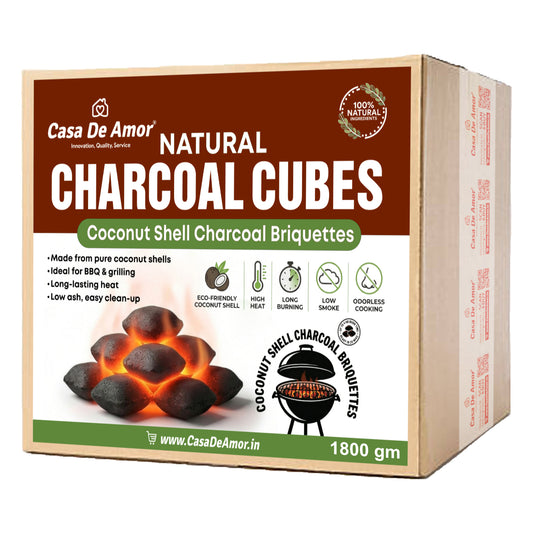 Casa De Amor Natural Charcoal Cubes for BBQ, Grilling & Tandoor | Long Burning, Low Smoke, Odorless Coconut Shell Charcoal | Eco-Friendly Fuel for Barbecue & Outdoor Cooking