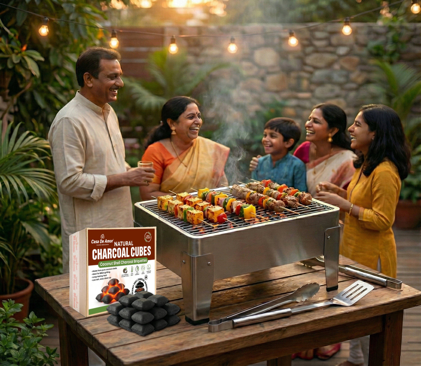 Casa De Amor Natural Charcoal Cubes for BBQ, Grilling & Tandoor | Long Burning, Low Smoke, Odorless Coconut Shell Charcoal | Eco-Friendly Fuel for Barbecue & Outdoor Cooking