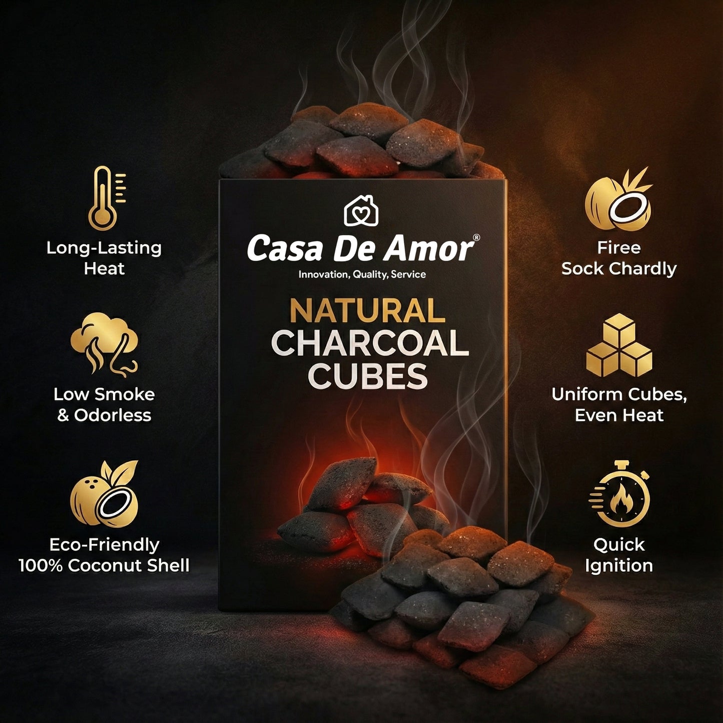 Casa De Amor Natural Charcoal Cubes for BBQ, Grilling & Tandoor | Long Burning, Low Smoke, Odorless Coconut Shell Charcoal | Eco-Friendly Fuel for Barbecue & Outdoor Cooking
