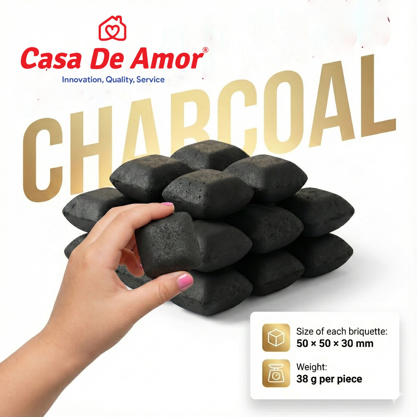 Casa De Amor Natural Charcoal Cubes for BBQ, Grilling & Tandoor | Long Burning, Low Smoke, Odorless Coconut Shell Charcoal | Eco-Friendly Fuel for Barbecue & Outdoor Cooking