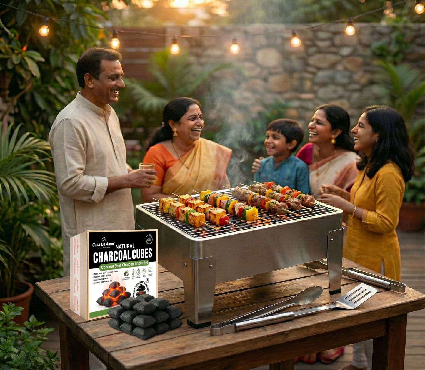 Casa De Amor Natural Charcoal Cubes for BBQ, Grilling & Tandoor | Long Burning, Low Smoke, Odorless Coconut Shell Charcoal | Eco-Friendly Fuel for Barbecue & Outdoor Cooking
