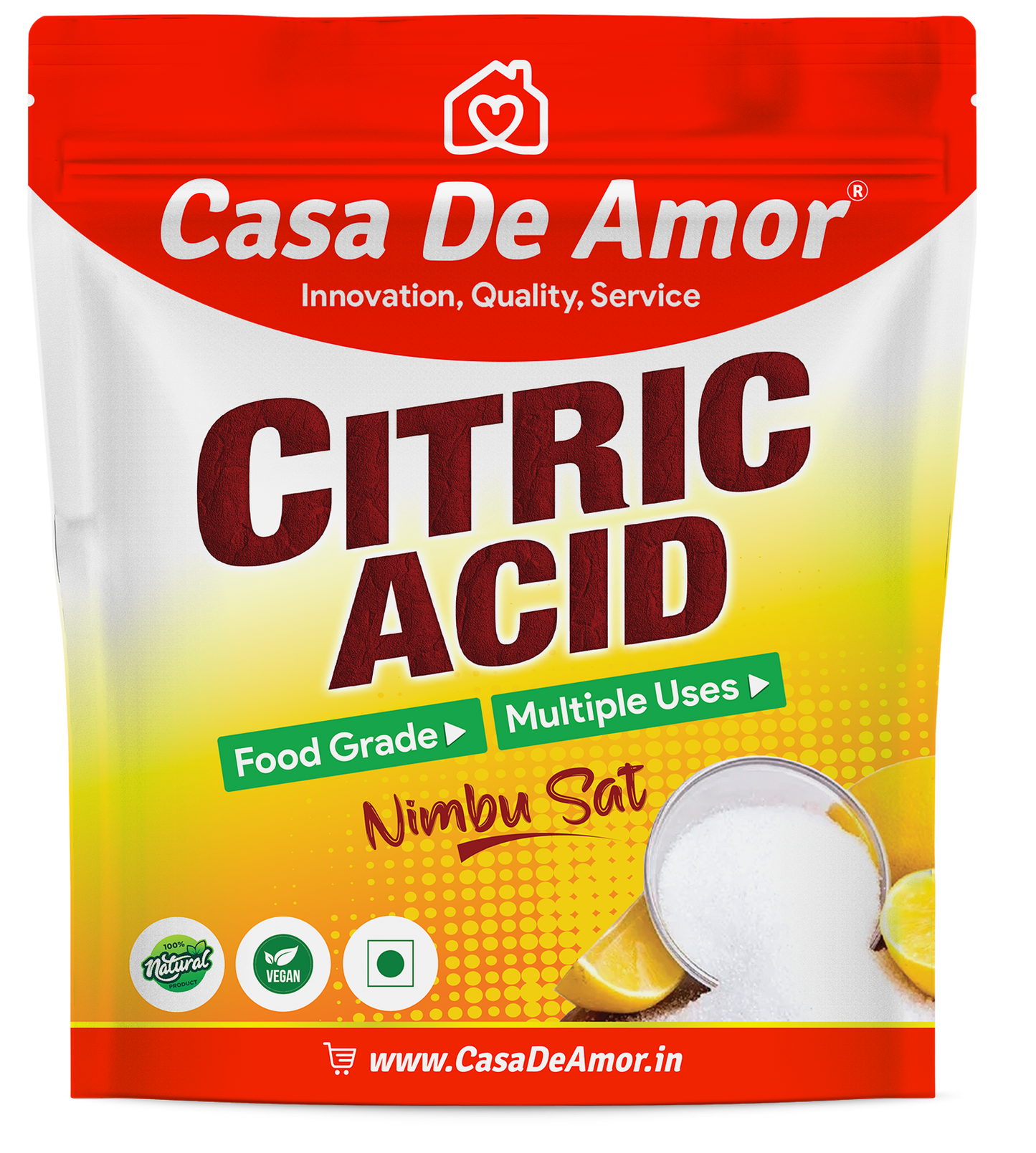 Casa De Amor Pure Citric Acid, Nimbu Sat | Food Grade, Natural Preservative, Cleaning agent