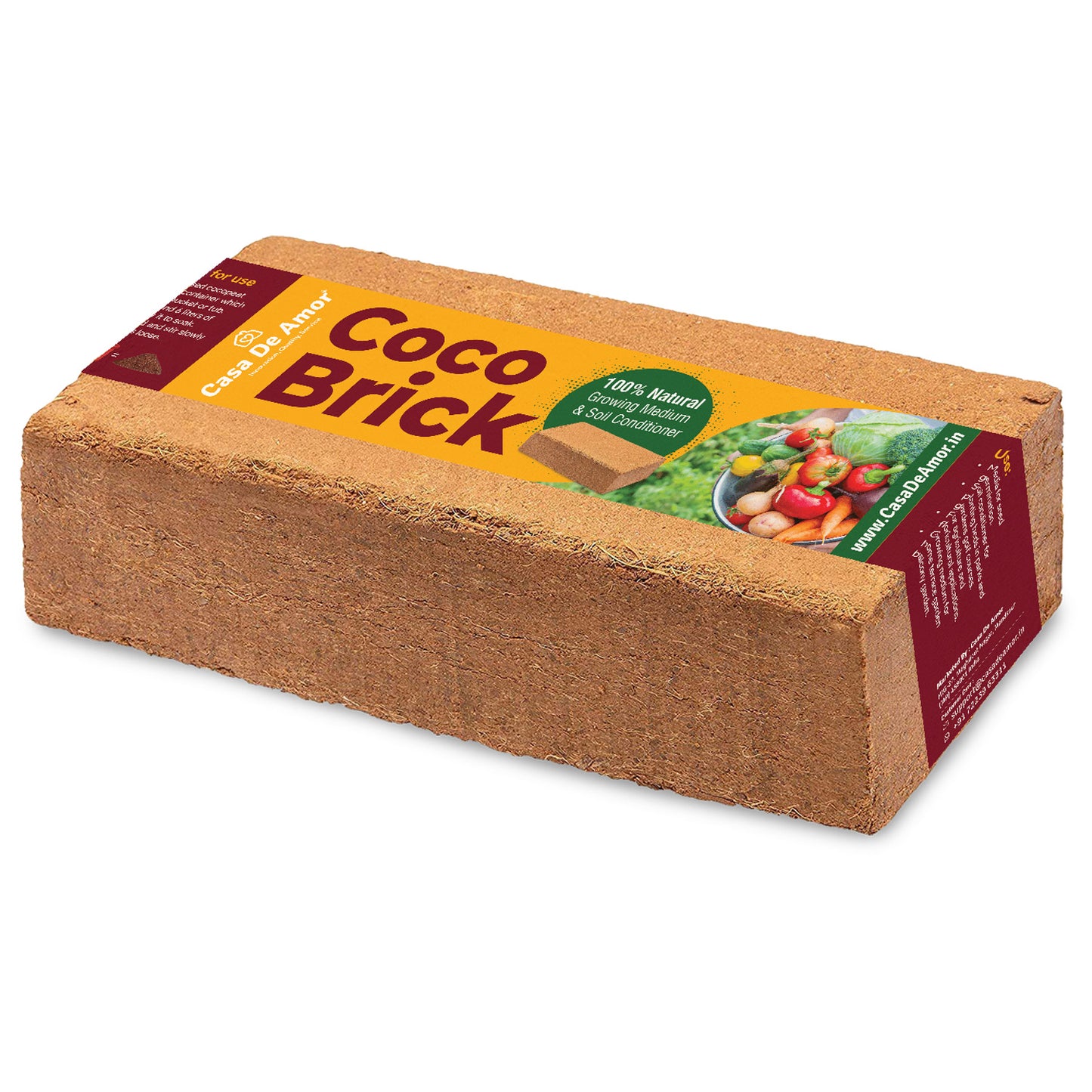 Casa De Amor Cocopeat Brick (650gm) High Water-Holding Capacity, Expands to 4kg Powder