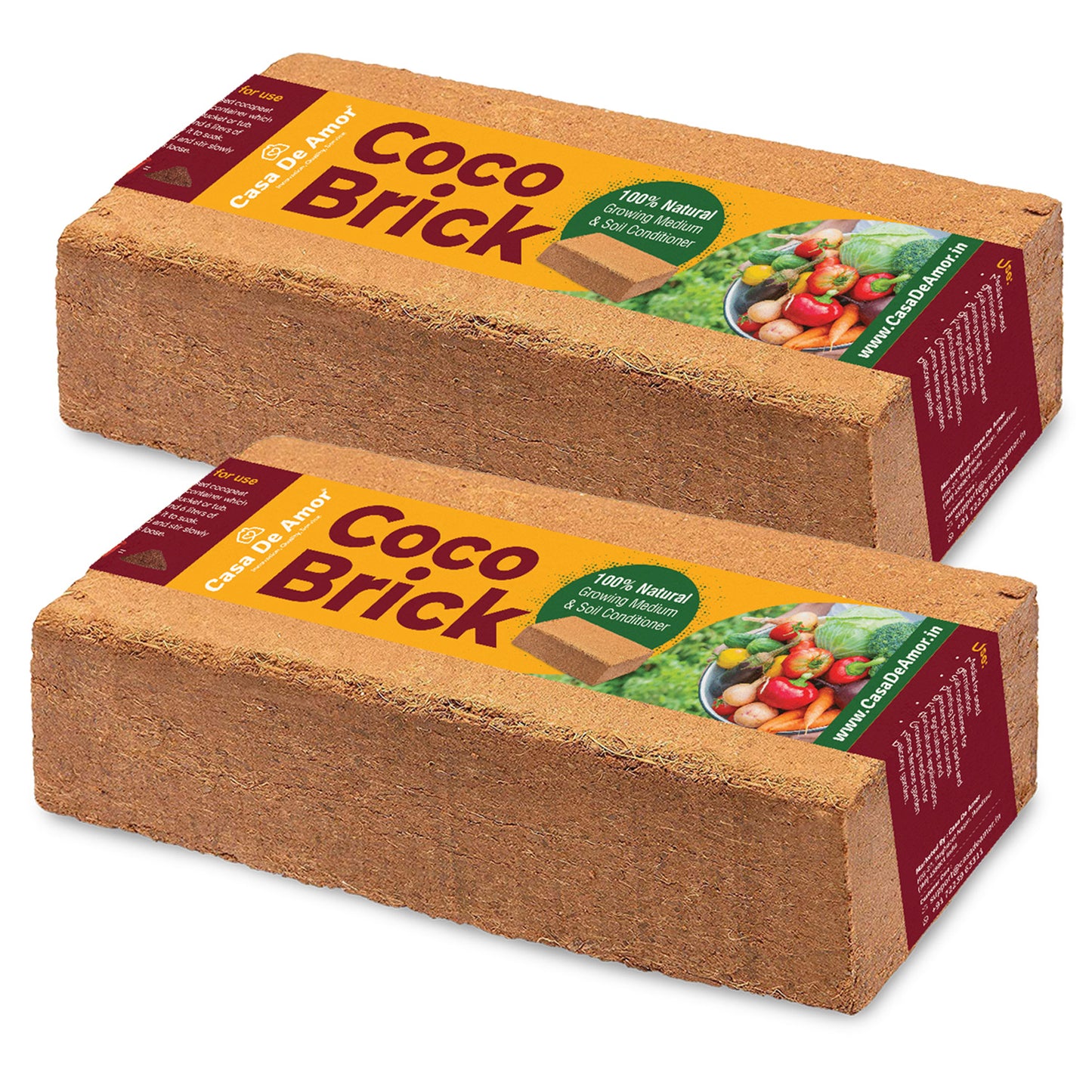 Casa De Amor Cocopeat Brick (650gm) High Water-Holding Capacity, Expands to 4kg Powder