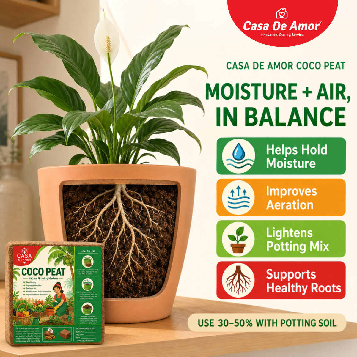 Casa De Amor Cocopeat Block 1 Kg | Expands Upto 15 litres