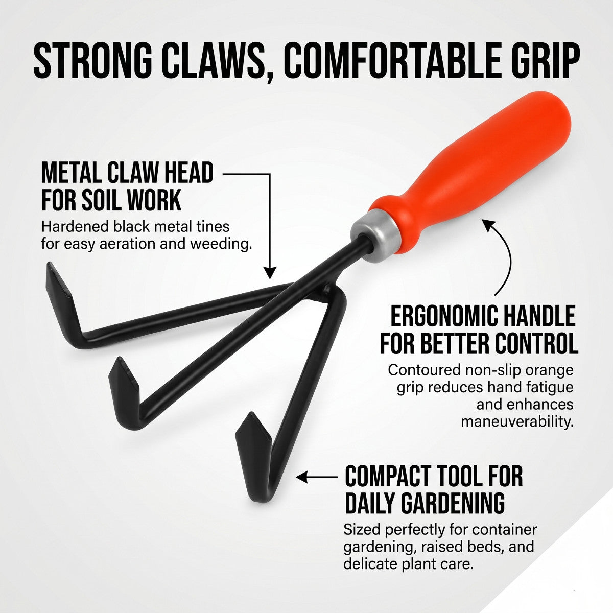 Casa De Amor Hand Cultivator 1 Pc, Manual Garden Tiller with Ergonomic Handle, Metal Claw Tool for Soil Loosening, Digging, Mixing, Aerating & Home Gardening