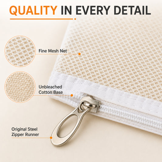 Casa De Amor Papad Drying Cloth with Net & Steel Zip | Unbleached Cotton Base for Vadiyalu, Sabudana, Spices, Grains & Millets | Washable & Reusable