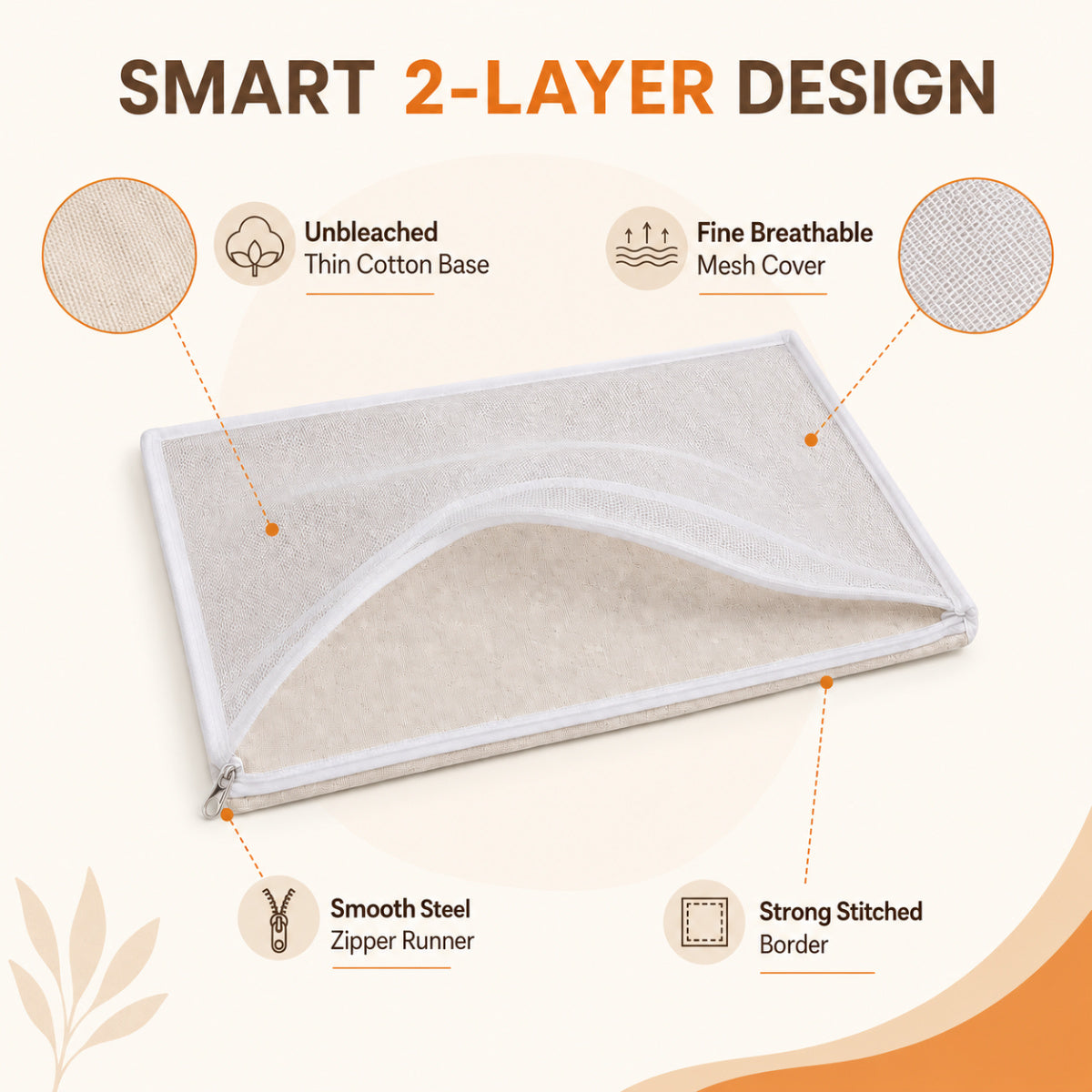 Casa De Amor Papad Drying Cloth with Net & Steel Zip | Unbleached Cotton Base for Vadiyalu, Sabudana, Spices, Grains & Millets | Washable & Reusable