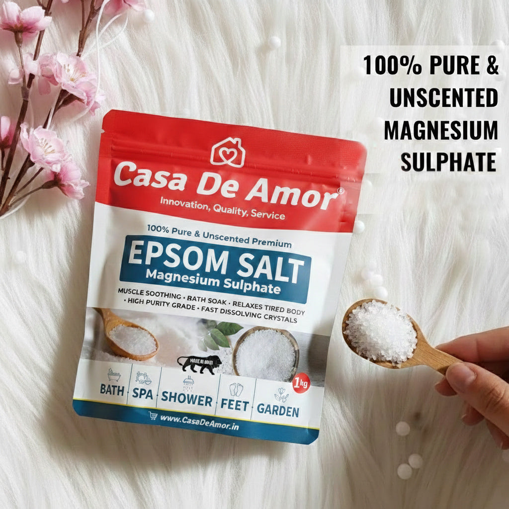 Casa De Amor Epsom Bath Salt Crystal and Bath 1Kg | For Refreshing Bath Soak, Relieves Aches & Pain | Foot Soak & Muscle Relaxation | Gardening