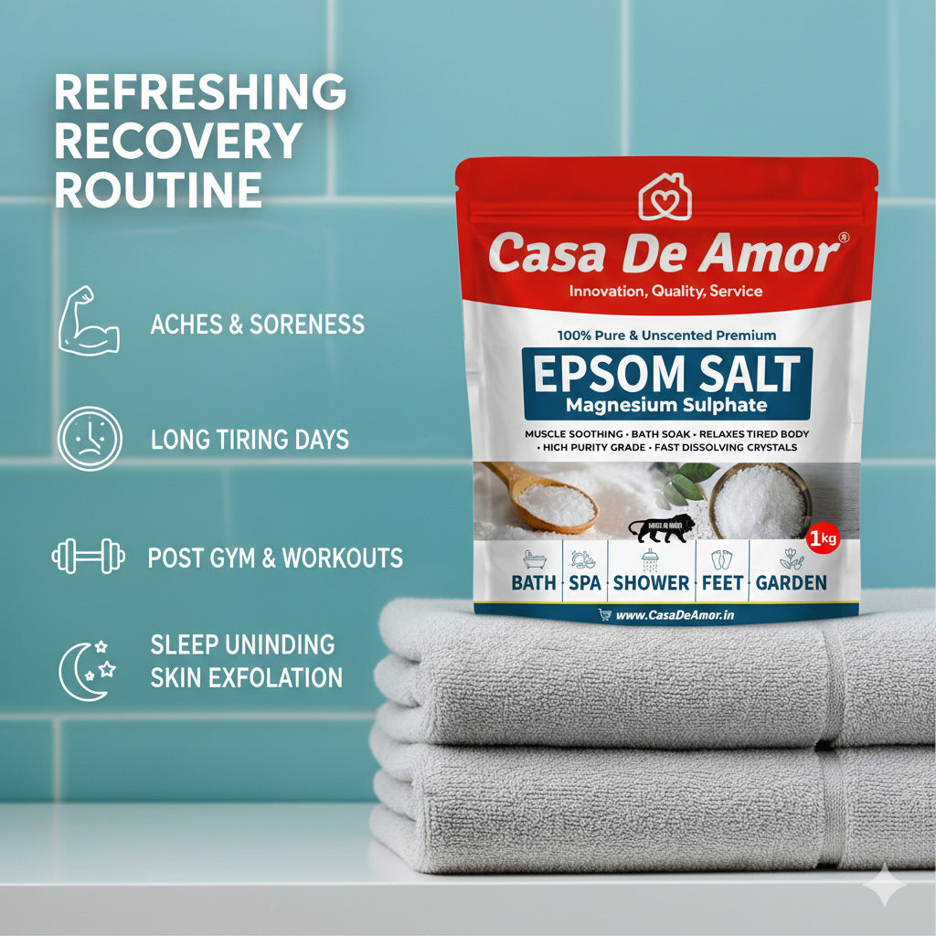 Casa De Amor Epsom Bath Salt Crystal and Bath 1Kg | For Refreshing Bath Soak, Relieves Aches & Pain | Foot Soak & Muscle Relaxation | Gardening