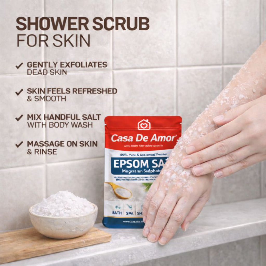 Casa De Amor Epsom Bath Salt Crystal and Bath 1Kg | For Refreshing Bath Soak, Relieves Aches & Pain | Foot Soak & Muscle Relaxation | Gardening