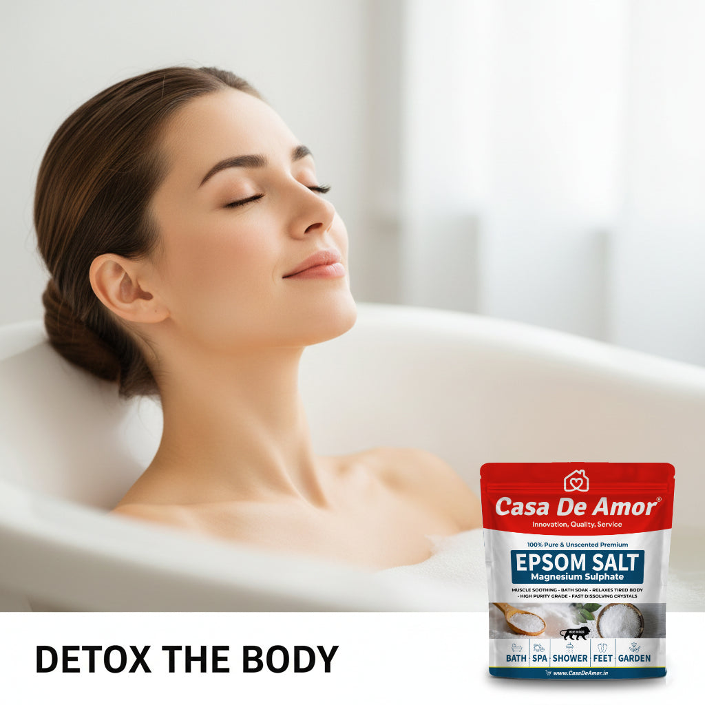 Casa De Amor Epsom Bath Salt Crystal and Bath 1Kg | For Refreshing Bath Soak, Relieves Aches & Pain | Foot Soak & Muscle Relaxation | Gardening