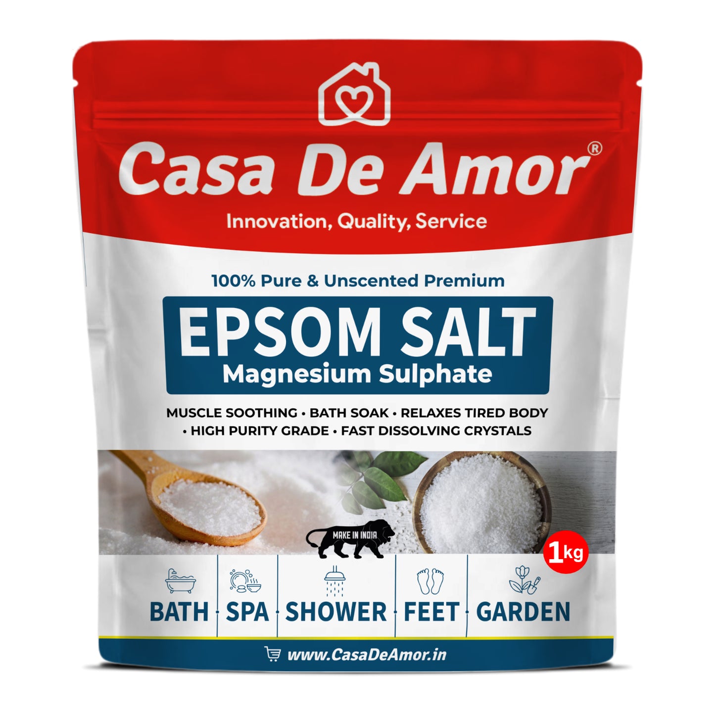 Casa De Amor Epsom Bath Salt Crystal and Bath 1Kg | For Refreshing Bath Soak, Relieves Aches & Pain | Foot Soak & Muscle Relaxation | Gardening