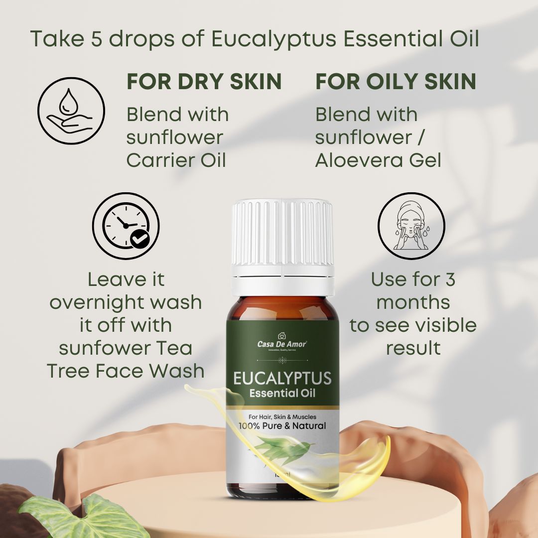 Casa De Amor Organic Nilgiris Eucalyptus Oil, Pure, Refreshing, and Versatile Essential Oil (15 ml)