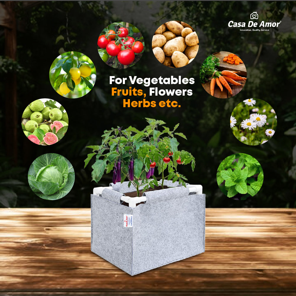 Casa De Amor 350 GSM Geo Fabric Rectangular Plant Grow Bag with PVC Pipe Support Suitable for Vegetable Terrace Gardening (Light Grey)