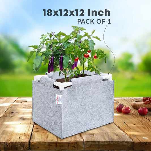 Casa De Amor 350 GSM Geo Fabric Rectangular Plant Grow Bag with PVC Pipe Support Suitable for Vegetable Terrace Gardening (Light Grey)