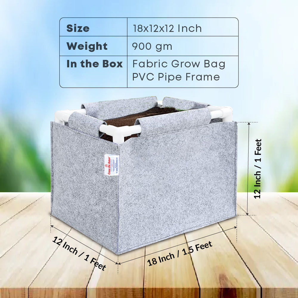 Casa De Amor 350 GSM Geo Fabric Rectangular Plant Grow Bag with PVC Pipe Support Suitable for Vegetable Terrace Gardening (Light Grey)