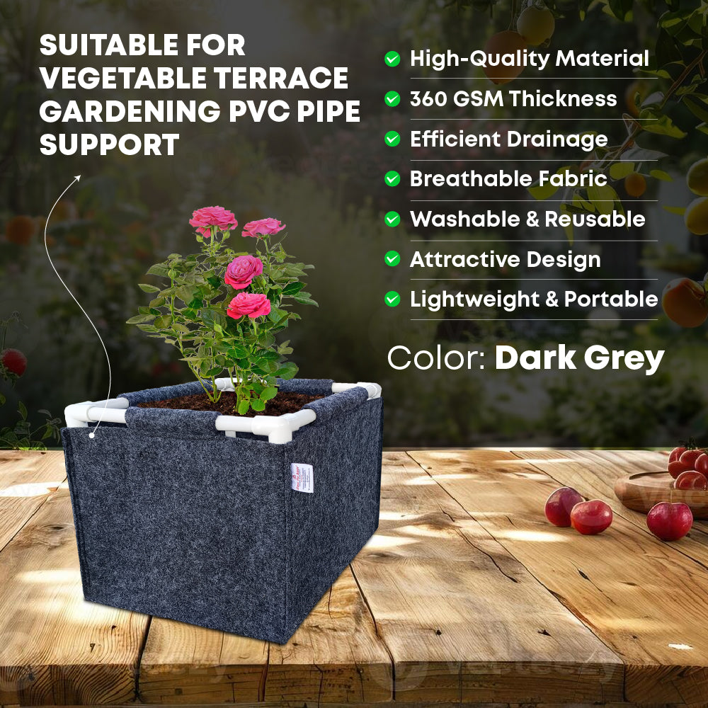 Casa De Amor 400 GSM Geo Fabric Rectangular Plant Grow Bag with PVC Pipe Support Suitable for Vegetable Terrace Gardening (Dark Grey)