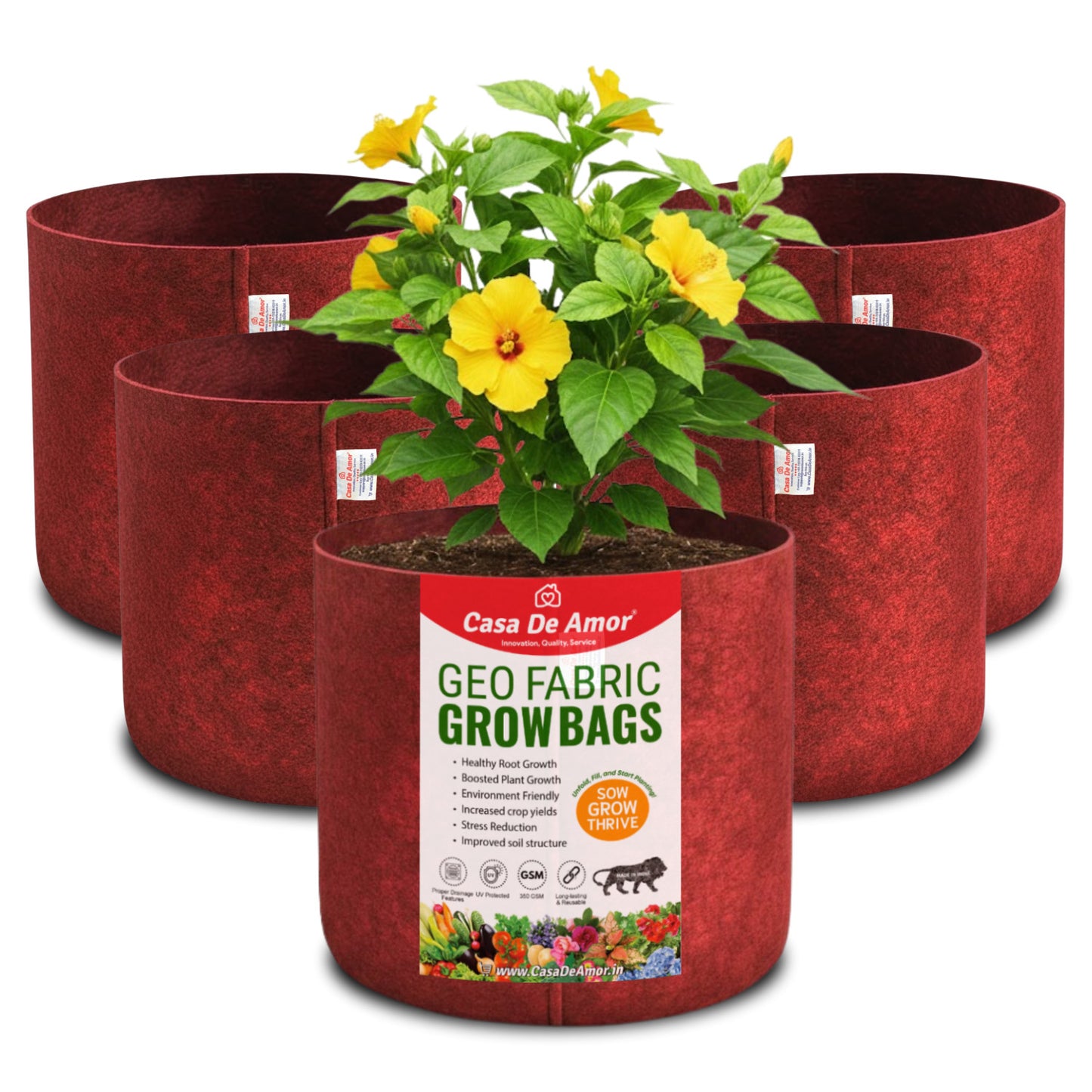 Casa De Amor 350 GSM Maroon Fabric Grow Bags for Terrace Gardening/Vegetable Plants | Breathable | Heavy Duty Thickened Nonwoven