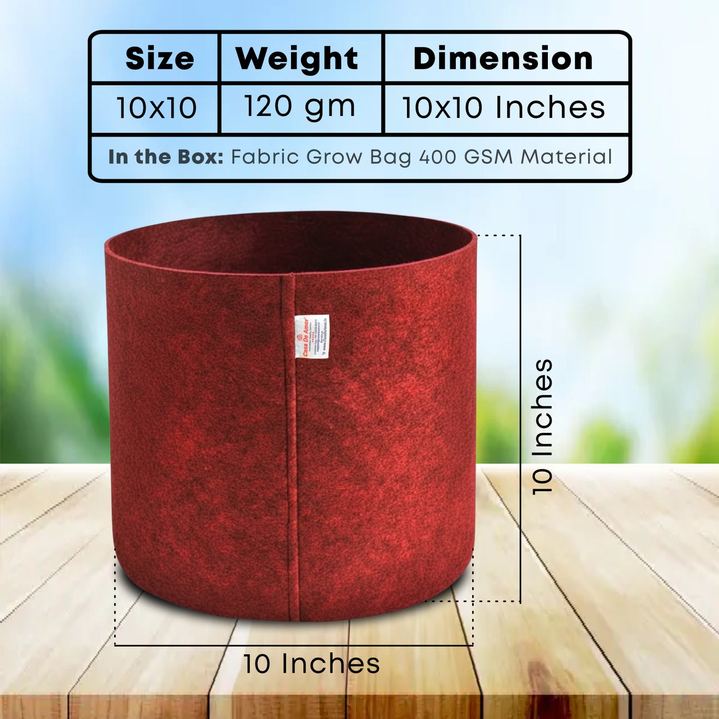 Casa De Amor 350 GSM Maroon Fabric Grow Bags for Terrace Gardening/Vegetable Plants | Breathable | Heavy Duty Thickened Nonwoven