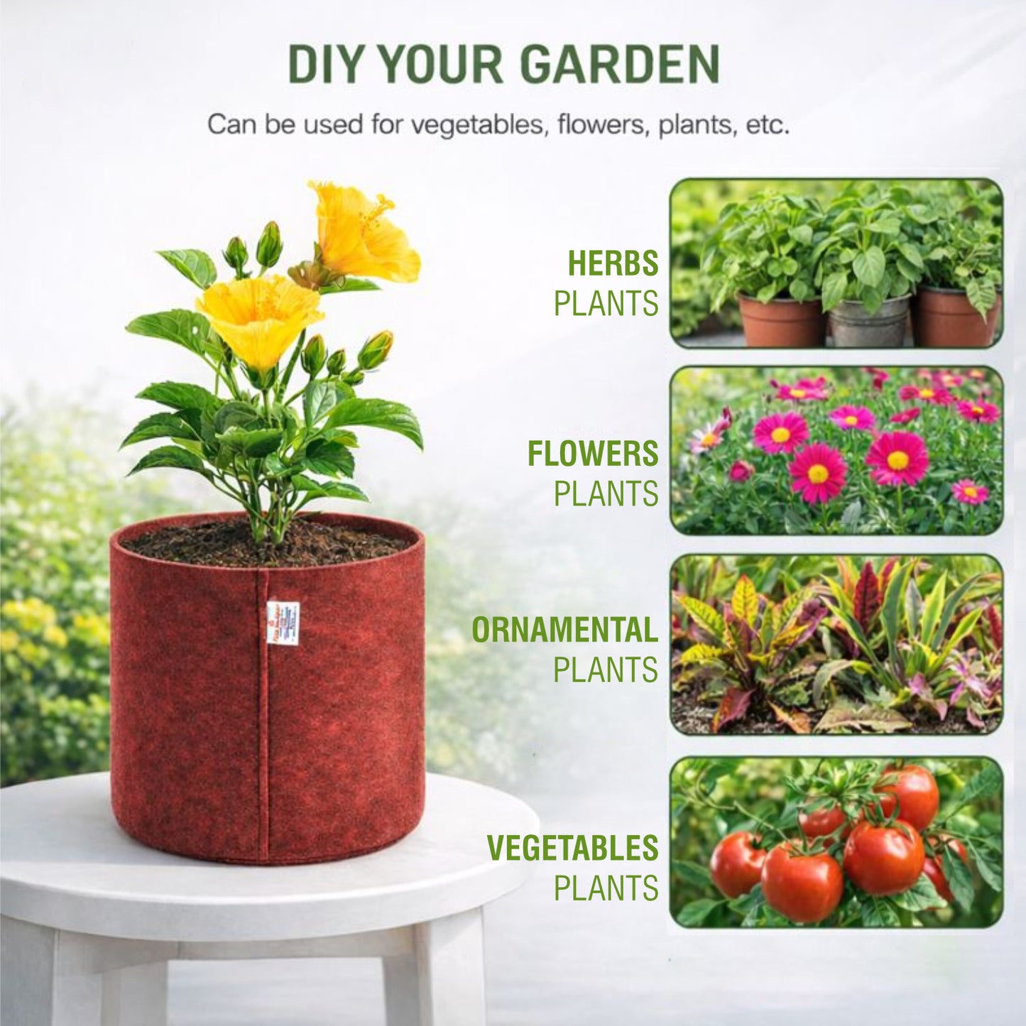 Casa De Amor 350 GSM Maroon Fabric Grow Bags for Terrace Gardening/Vegetable Plants | Breathable | Heavy Duty Thickened Nonwoven