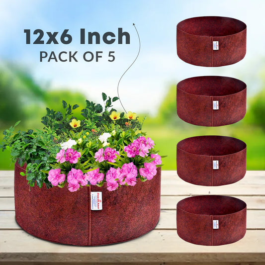 Casa De Amor 350 GSM Geo Fabric Round Plant Grow Bag for Gardening (Maroon) 12x6 Inch