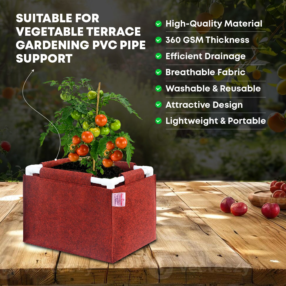 Casa De Amor 350 GSM Geo Fabric Rectangular Plant Grow Bag with PVC Pipe Support Suitable for Vegetable Terrace Gardening (Maroon)