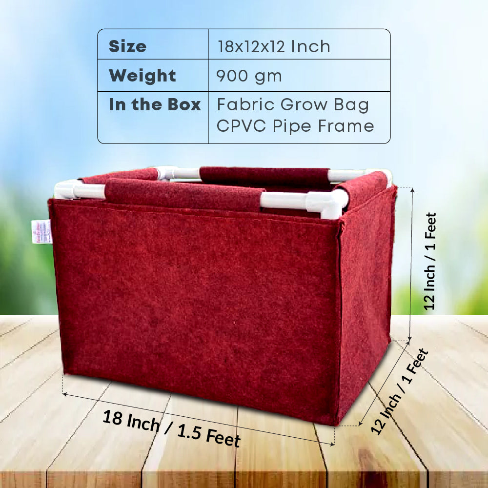 Casa De Amor 350 GSM Geo Fabric Rectangular Plant Grow Bag with PVC Pipe Support Suitable for Vegetable Terrace Gardening (Maroon)