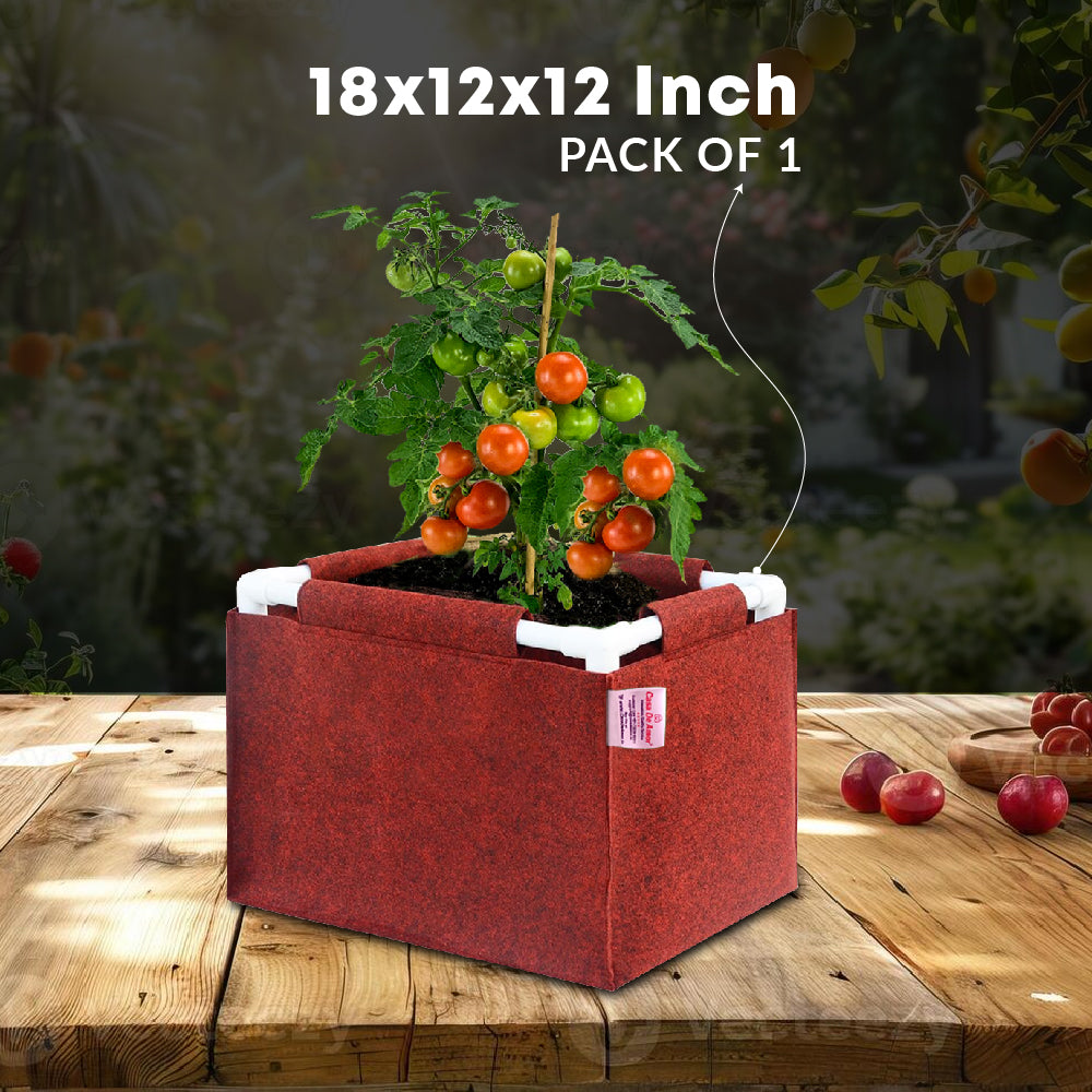 Casa De Amor 350 GSM Geo Fabric Rectangular Plant Grow Bag with PVC Pipe Support Suitable for Vegetable Terrace Gardening (Maroon)