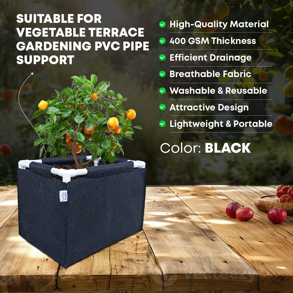 Casa De Amor 400 GSM Geo Fabric Rectangular Plant Grow Bag with PVC Pipe Support Suitable for Vegetable Terrace Gardening (Black)