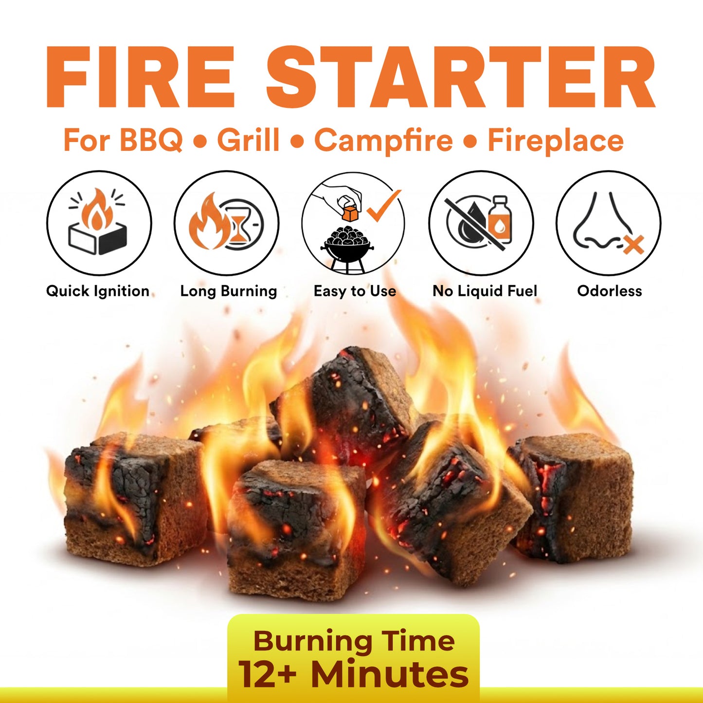 Casa De Amor Natural Fire Starter Cubes for BBQ, Grill, Campfire & Fireplace