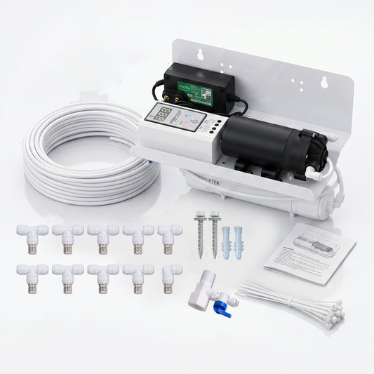 Casa De Amor High Pressure Fogger Kit with 10 Nozzles | Smart Timer Control Misting System | Outdoor Cooling, Terrace, Greenhouse, Dairy & Garden Use | Complete Kit with Pump, Pipe & Accessories