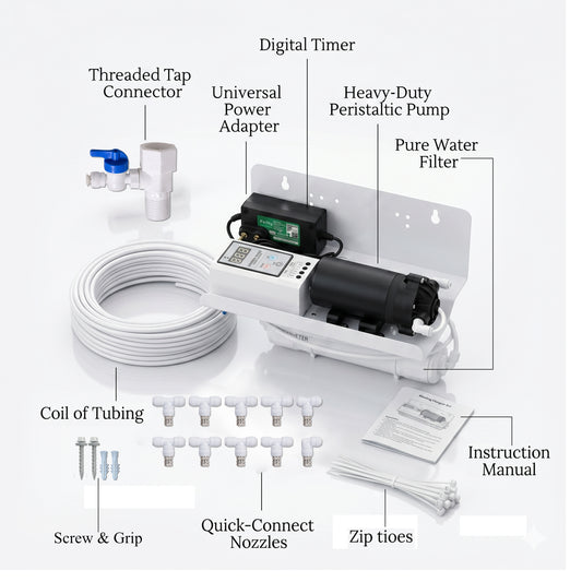 Casa De Amor High Pressure Fogger Kit with 10 Nozzles | Smart Timer Control Misting System | Outdoor Cooling, Terrace, Greenhouse, Dairy & Garden Use | Complete Kit with Pump, Pipe & Accessories