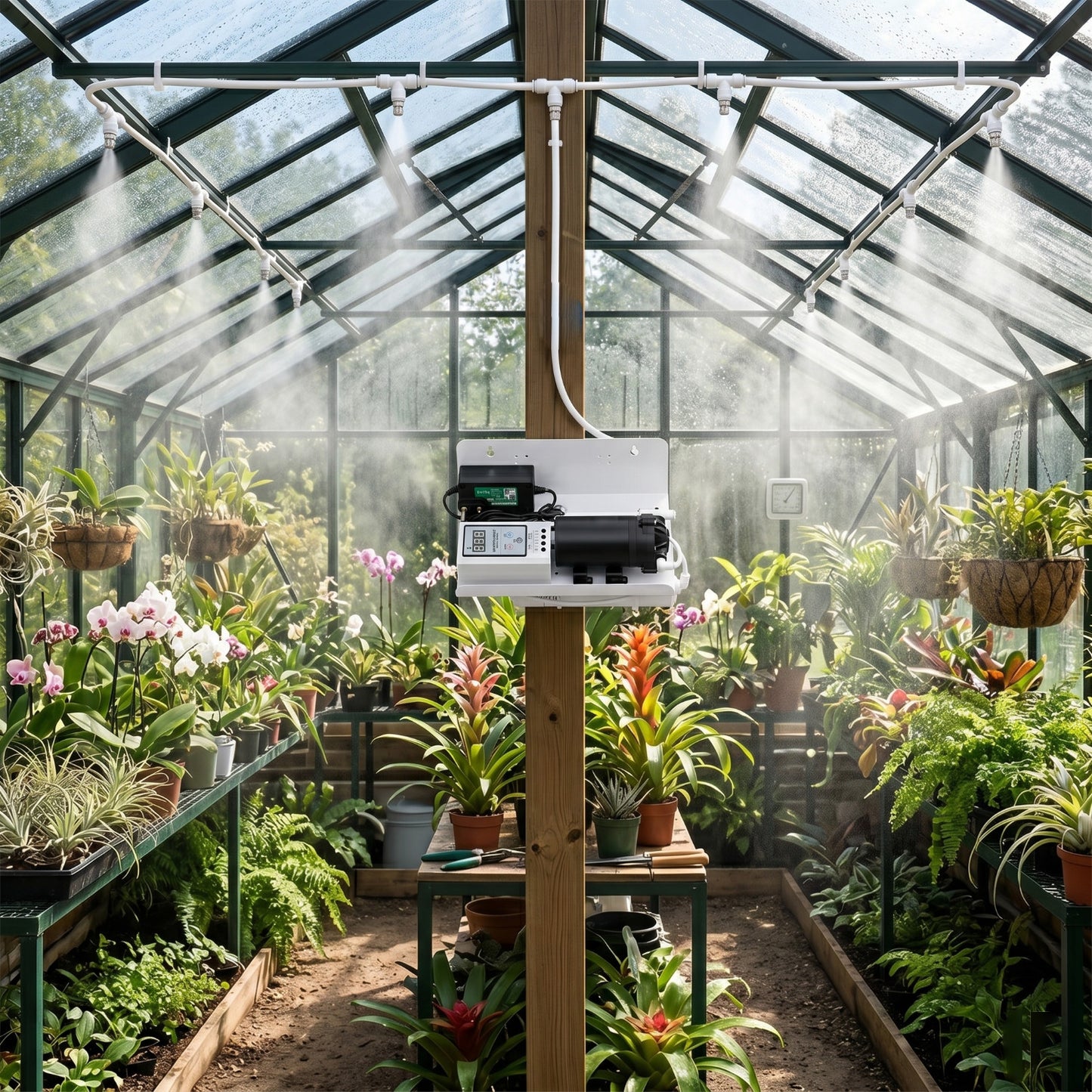 Casa De Amor High Pressure Fogger Kit with 10 Nozzles | Smart Timer Control Misting System | Outdoor Cooling, Terrace, Greenhouse, Dairy & Garden Use | Complete Kit with Pump, Pipe & Accessories